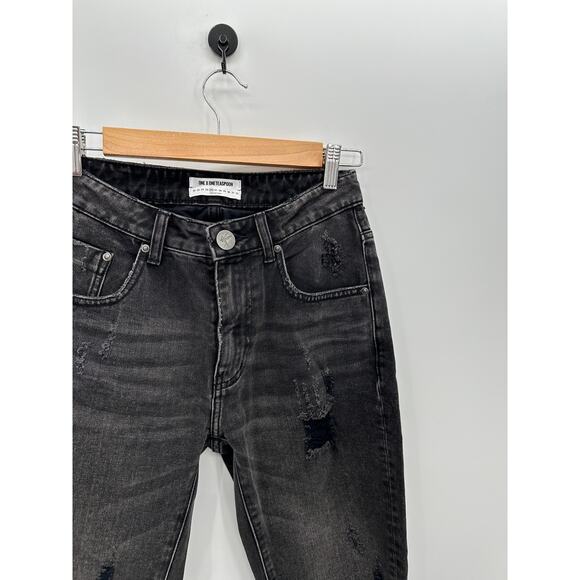 One X OneTeaspoon Jeans Women 26 Black Wash Distressed Straight Leg Raw Hem NWT - Picture 5 of 7